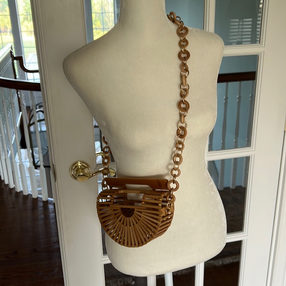 Cult Gaia Brown Bamboo Ark Bag w Shoulder Strap